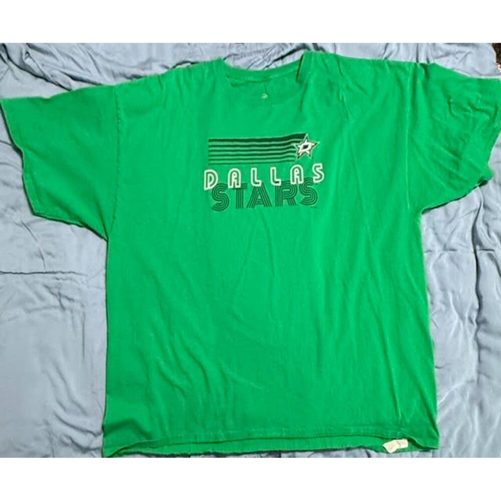 Vintage Dallas Stars NHL T-Shirt | Kelly Green Retro Stripe Graphic 3XL